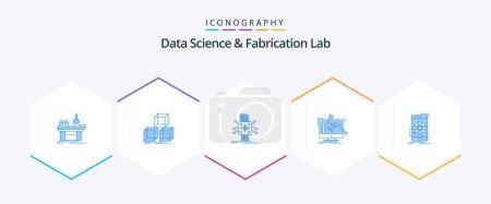Illustration for Data Science And Fabrication Lab 25 Blue icon pack including workshop. project. box. engineering. processing - Royalty Free Image