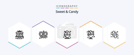 Téléchargez les illustrations : Sweet And Candy 25 Line icon pack including . marshmallow. cafe. candy. restaurant - en licence libre de droit