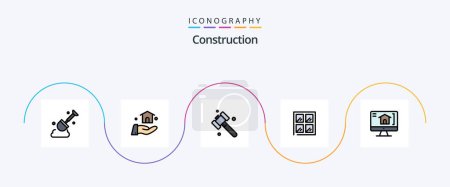 Téléchargez les illustrations : Construction Line Filled Flat 5 Icon Pack Including . tool. house. computer - en licence libre de droit