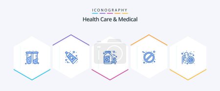 Illustration for Health Care And Medical 25 Blue icon pack including ureters. lungs disease. bottle. tablet. aspirin - Royalty Free Image