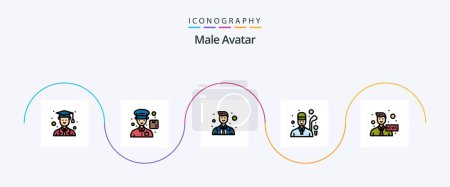 Illustration for Male Avatar Line Filled Flat 5 Icon Pack Including news. communication. officer. anchor. golfing - Royalty Free Image
