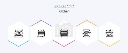 Illustration for Kitchen 25 Line icon pack including . . machine. pan. cooking - Royalty Free Image