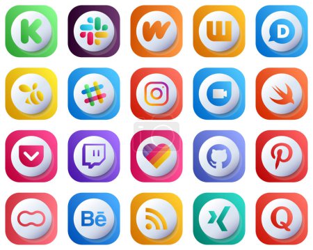 Illustration for Cute 3D Gradient Icons of Top Social Media 20 pack such as github. twitch. spotify. pocket and google duo icons. High-Definition and Professional - Royalty Free Image