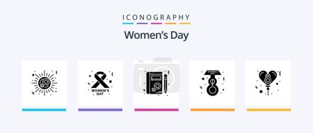 Téléchargez les illustrations : Womens Day Glyph 5 Icon Pack Including . celebration. profile. balloon. female. Creative Icons Design - en licence libre de droit