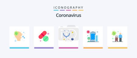Illustration for Coronavirus Flat 5 Icon Pack Including tourist. staying. healthcare. infected area. building. Creative Icons Design - Royalty Free Image