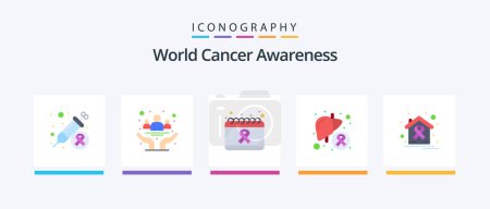 Illustration for World Cancer Awareness Flat 5 Icon Pack Including liver. disease. health. cancer. health. Creative Icons Design - Royalty Free Image