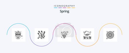 Téléchargez les illustrations : Spring Line 5 Icon Pack Including sunflower. flower. cream. rain. growth - en licence libre de droit