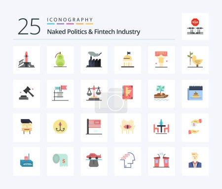Illustration for Naked Politics And Fintech Industry 25 Flat Color icon pack including politics. campaign. peace. lobbying. domination - Royalty Free Image