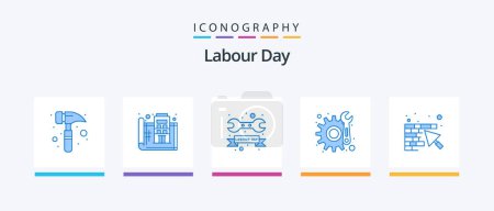 Illustration for Labour Day Blue 5 Icon Pack Including construction. repair. badge. maintenance. day. Creative Icons Design - Royalty Free Image