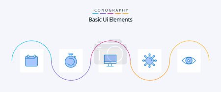 Téléchargez les illustrations : Basic Ui Elements Blue 5 Icon Pack Including app. sun. watch. light. hardware - en licence libre de droit