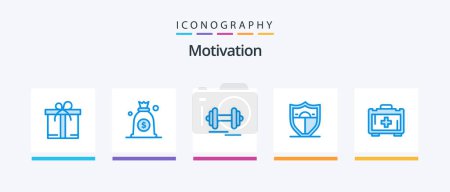 Téléchargez les illustrations : Motivation Blue 5 Icon Pack Including . motivation. sport. health bag. motivation. Creative Icons Design - en licence libre de droit