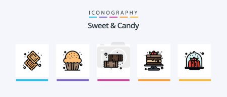Téléchargez les illustrations : Sweet And Candy Line Filled 5 Icon Pack Including food. candy. camping. sweets. food. Creative Icons Design - en licence libre de droit