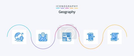 Téléchargez les illustrations : Geo Graphy Blue 5 Icon Pack Including map. mobile. google. travel. rain - en licence libre de droit