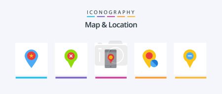 Téléchargez les illustrations : Map and Location Flat 5 Icon Pack Including medical. marker. map. map. location. Creative Icons Design - en licence libre de droit