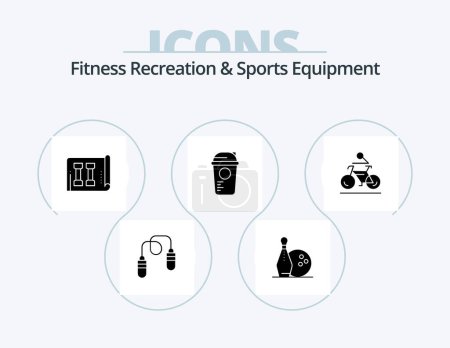 Téléchargez les illustrations : Fitness Recreation And Sports Equipment Glyph Icon Pack 5 Icon Design. activity. sports. equipment. recreation. bottle - en licence libre de droit