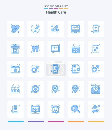 Téléchargez les illustrations : Creative Health Care 25 Blue icon pack  Such As health. monitor. aid. heart. beat - en licence libre de droit