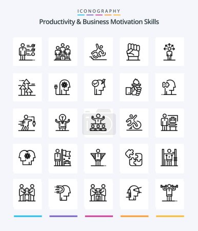Ilustración de Creative Productivity And Business Motivation Skills 25 OutLine icon pack  Such As strength. human. business. hand. fall - Imagen libre de derechos