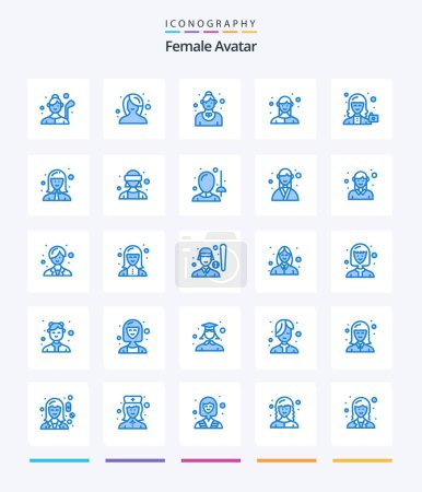 Téléchargez les illustrations : Creative Female Avatar 25 Blue icon pack  Such As business. female. woman. employee. service - en licence libre de droit