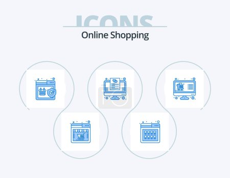 Illustration for Online Shopping Blue Icon Pack 5 Icon Design. buy. list. product. favorite. shopping - Royalty Free Image