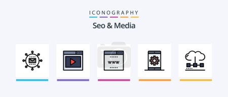 Téléchargez les illustrations : Seo and Media Line Filled 5 Icon Pack Including seo. media. optimization. engine. interface search engine. Creative Icons Design - en licence libre de droit