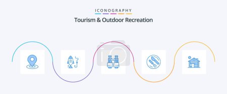 Téléchargez les illustrations : Tourism And Outdoor Recreation Blue 5 Icon Pack Including building. knife. binoculars. spoon. lunch - en licence libre de droit