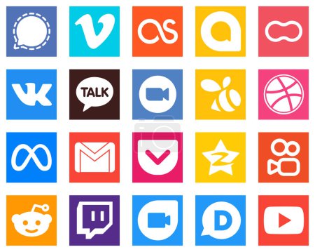 Ilustración de 20 Simple Social Media Icons such as dribbble; mothers; meeting and zoom icons. Premium and high quality - Imagen libre de derechos