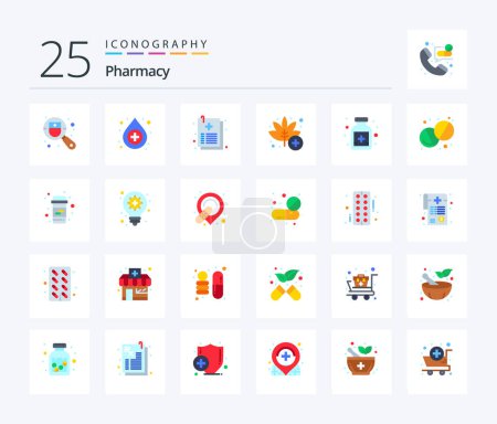 Téléchargez les illustrations : Pharmacy 25 Flat Color icon pack including medical. antidote. healthcare. weed. medical - en licence libre de droit