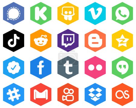 Ilustración de 20 Innovative White Icons blog. twitch. whatsapp. reddit and china Hexagon Flat Color Backgrounds - Imagen libre de derechos