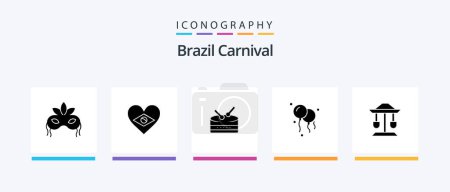 Ilustración de Brazil Carnival Glyph 5 Icon Pack Including celebration. celebration. heart. carnival. brazil. Creative Icons Design - Imagen libre de derechos