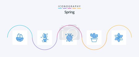 Ilustración de Spring Blue 5 Icon Pack Including flower. pot. rose. nature. berry - Imagen libre de derechos