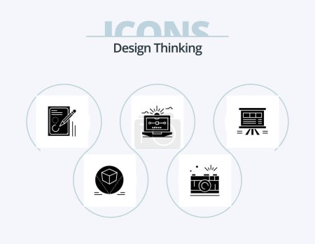 Téléchargez les illustrations : Design Thinking Glyph Icon Pack 5 Icon Design. computer. file. capture. drawing. design - en licence libre de droit