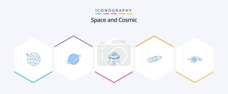 Téléchargez les illustrations : Space 25 Blue icon pack including astronomy. flag. alien. ship - en licence libre de droit