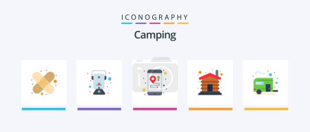 Téléchargez les illustrations : Camping Flat 5 Icon Pack Including camping. bus way. maps. bus. wooden. Creative Icons Design - en licence libre de droit