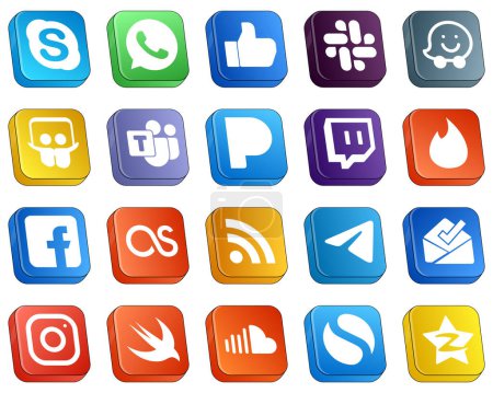 Illustration for Isometric 3D Icons of Top Social Media 20 pack such as rss. microsoft team. fb and tinder icons. Versatile and professional - Royalty Free Image