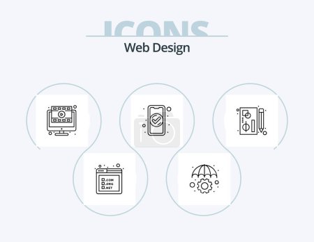 Illustration for Web Design Line Icon Pack 5 Icon Design. chain. designing. access. design. web page - Royalty Free Image