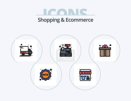 Ilustración de Shopping and Ecommerce Line Filled Icon Pack 5 Icon Design. grocery. fruits bucket. surprise. food bucket. quality - Imagen libre de derechos