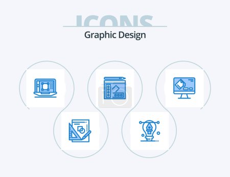 Ilustración de Graphic Design Blue Icon Pack 5 Icon Design. color. copy. laptop. notebook. increase - Imagen libre de derechos