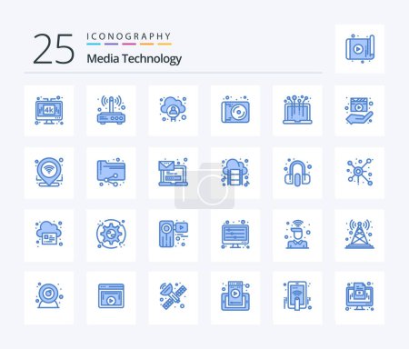 Téléchargez les illustrations : Media Technology 25 Blue Color icon pack including technology. media. connection. device. man - en licence libre de droit