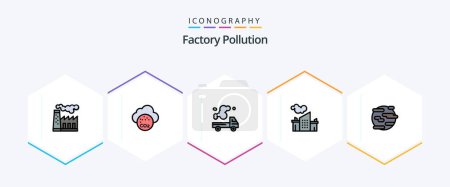 Téléchargez les illustrations : Factory Pollution 25 FilledLine icon pack including help. pollution. truck. landscape. factory - en licence libre de droit