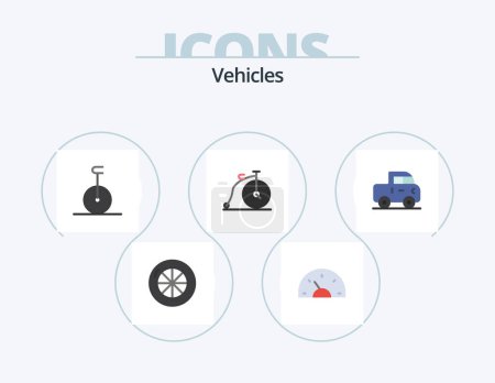 Illustration for Vehicles Flat Icon Pack 5 Icon Design. . jeep. monocycle. car. transportation - Royalty Free Image