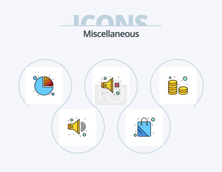 Téléchargez les illustrations : Miscellaneous Line Filled Icon Pack 5 Icon Design. volume. money. edit. cash. add - en licence libre de droit