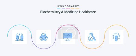 Illustration for Biochemistry And Medicine Healthcare Blue 5 Icon Pack Including tube. test. health. lab. heartbeat - Royalty Free Image
