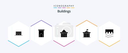 Téléchargez les illustrations : Buildings 25 Glyph icon pack including historic. bridge. property. greece. columns - en licence libre de droit