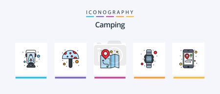 Téléchargez les illustrations : Camping Line Filled 5 Icon Pack Including rope. knot. hatchet. camping rope. meat. Creative Icons Design - en licence libre de droit