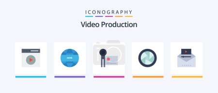 Illustration for Video Production Flat 5 Icon Pack Including . camera eye. camera accessories. recording. Creative Icons Design - Royalty Free Image