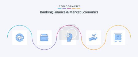 Téléchargez les illustrations : Banking Finance And Market Economics Blue 5 Icon Pack Including growth. profile. money. employee. avatar - en licence libre de droit
