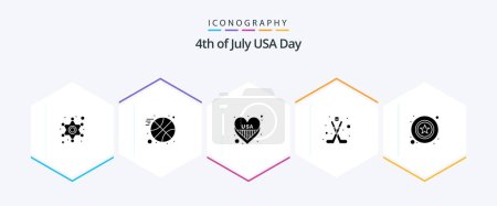 Illustration for Usa 25 Glyph icon pack including star. men. heart. sport. hokey - Royalty Free Image