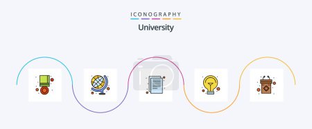 Illustration for University Line Filled Flat 5 Icon Pack Including presentation. study idea. documents. light. bulb - Royalty Free Image