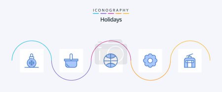 Téléchargez les illustrations : Holidays Blue 5 Icon Pack Including traveling. gondola. basketball. romantic. flower - en licence libre de droit