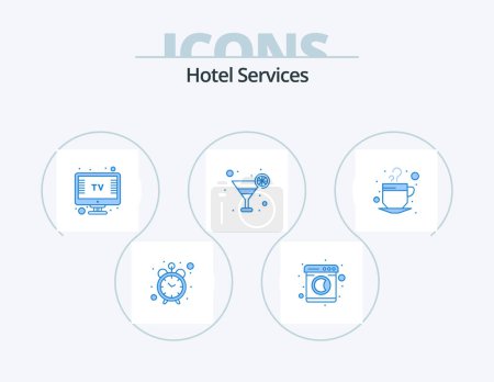 Ilustración de Hotel Services Blue Icon Pack 5 Icon Design. . tea. television. cup. juice - Imagen libre de derechos